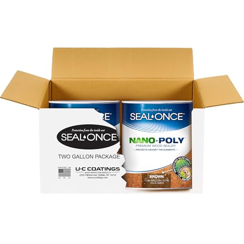 SEAL-ONCE Nano+Poly Wood Sealer and Waterproofer, Brown, 2 Gallon - color: Brown, size: 2 Gallon