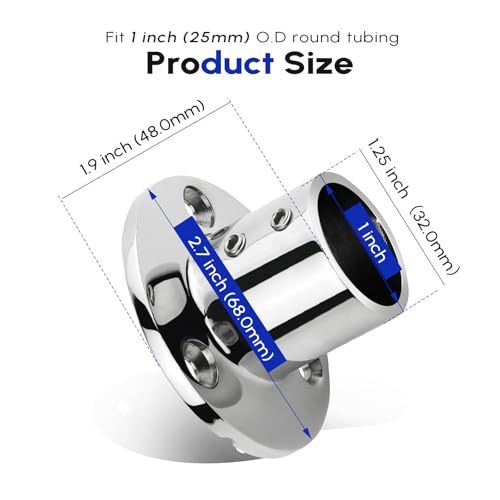 2 Pack Rail Fitting for 7/8" 1" 1-1/4" Railing, Satinless Steel 316, Marine Grade Straight Elbow 2- Way 3-Way 90 Degree Tee Connector, Boat Handrail Hardware - size: 1 inch (25mm), style: Round Base