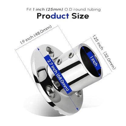 2 Pack Rail Fitting for 7/8" 1" 1-1/4" Railing, Satinless Steel 316, Marine Grade Straight Elbow 2- Way 3-Way 90 Degree Tee Connector, Boat Handrail Hardware - size: 1 inch (25mm), style: Round Base