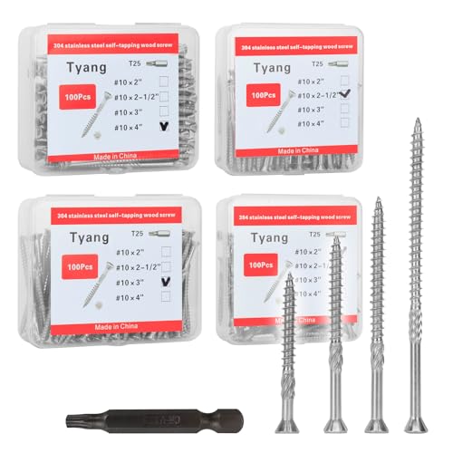 304 Stainless Steel Deck Screws #10 * 2", 100 Pieces, Silver