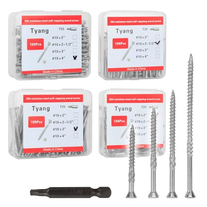 304 Stainless Steel Deck Screws #10 * 2", 100 Pieces, Silver