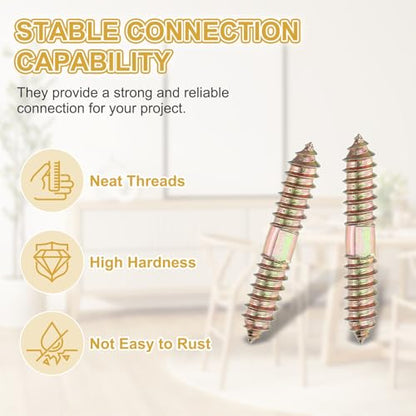 MECCANIXITY 20 Pcs Double Ended Screws, M10 x 60 mm Carbon Steel Hanger Bolts, Self-Tapping Wood Dowel Screws for Wood Joint Furniture, Color Zinc - size: M10 x 60 mm