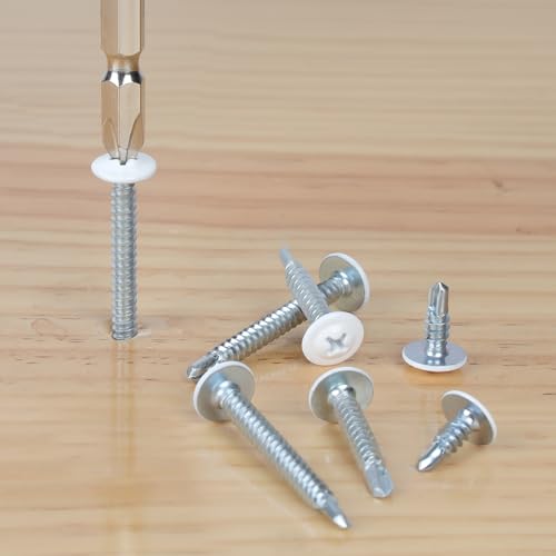 #8 x 5/8" Sheet Metal Screws, 300 PCS Etauwe Fast Self Tapping Screws for Metal, Phillips Modified Truss Head Self-Drilling Screws, Screwdriver Bit Included, White Head - color: White, size: #8 x 5/8"