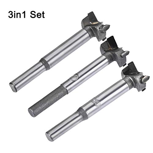 uxcell Forstner Wood Boring Drill Bits 20mm 21mm 22mm Dia. Hole Saw Carbide Alloy Steel Tip Round Shank Cutting for Hinge Plywood Wood Tool 3in1 Set - size: 20mm, 21mm, 22mm