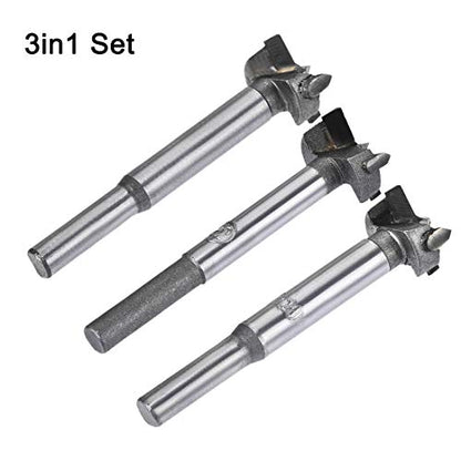 uxcell Forstner Wood Boring Drill Bits 20mm 21mm 22mm Dia. Hole Saw Carbide Alloy Steel Tip Round Shank Cutting for Hinge Plywood Wood Tool 3in1 Set - size: 20mm, 21mm, 22mm