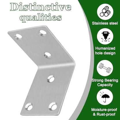 40PCS L Brackets 2.6X1.89X0.08IN 304 Stainless Steel Corner Braces - size: 2.6X1.89X0.08IN