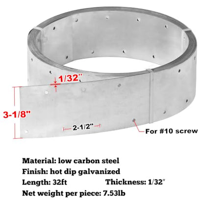 32ft Metal Strapping,3-1/8"Width Perforated Steel Coil Strap - size: Width:80mm(3-1/8")