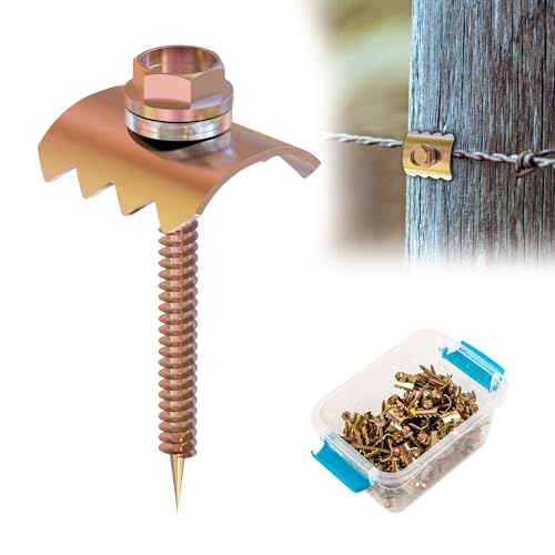 Fence Staples, Fence Post Screws for Softwoods, Fence Fasteners for Wire Fencing, Reuse Fence Staple Nails with Wire Fixer for Wire Mesh and Woven Fencing-200 Pcs - size: 1.8 inch-200 Pcs