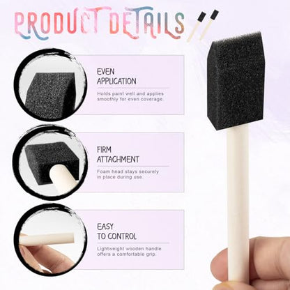 Foam Brushes for Painting 1 Inch 52 Pcs Sponge Paint Brushes for Crafts - color: Black 52 Pack 1 Inch