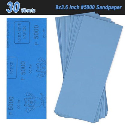 9x3.6 inch Sandpaper, 30 Sheet 5000 Grit Wet and Dry Sand Paper, Fine Precision Abrasive Pads Detail Sander Sheets Paper for Automotive Sanding, Wood Turing Finishing, Metal Furniture Polishing - color: 30 strips (#5000)