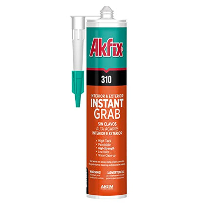 Akfix 310 Instant Grab Adhesive. Paintable. Adheres to Wood, Cocnrete, Glass, Granite, Decorative Tiles - White 10.1 fl oz - size: 1 pack