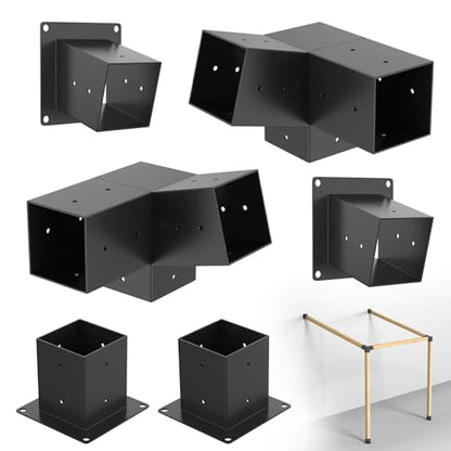 Eapele 6PCS 15° Slanted Roof Pergola Brackets, 3-Way Roof Wall Mount Extension Pergola Kit, Angled Wood Post Base Bracket,Patio Pergolas, Log Cabin - style: 2PC 3-Way Slanted+2PC Base+2PC Slanted Base