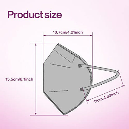 Miuphro 50 Pack Cup Dust Safety Disposable Masks, KN95 5-Layer Foldable Masks - color: Gray