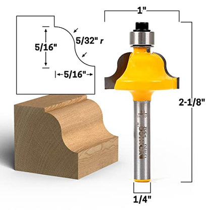 YONICO Roman Ogee Router Bits Edge Forming 5/16-Inch 1/4-Inch Shank 13182q - style: 5/16" Cutting Depth - 1/4" Shank