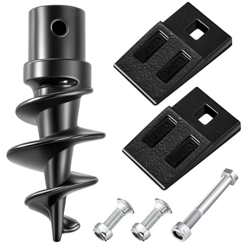 Hicarer Bolt on Spiral Point Auger Pilot Tip and 2 Pcs 3 Point Auger Cutting Edge Square Hole Replacement Teeth with Hardware for Most Heavy Duty 6" to 24" 3 Tooth Post Hole Diggers