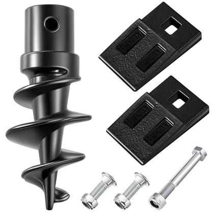 Hicarer Bolt on Spiral Point Auger Pilot Tip and 2 Pcs 3 Point Auger Cutting Edge Square Hole Replacement Teeth with Hardware for Most Heavy Duty 6" to 24" 3 Tooth Post Hole Diggers