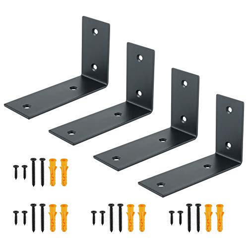 Alise 4Pcs Black Heavy-Duty L-Shaped Floating Shelf Wall Brackets - color: Black, size: (4P) 5x3.4x1.8 inch