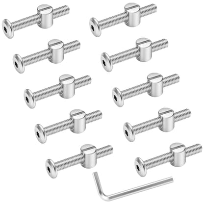 M6 x 16mm Flat Head Socket Head Screw Furniture Bolts and Barrel Nuts, with Allen Wrench Perfect for Furniture, 10 Sets - color: Silver, size: M6 x 16mm