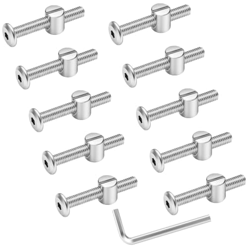 M6 x 35mm Flat Head Socket Head Screw Furniture Bolts and Barrel Nuts, with Allen Wrench Perfect for Furniture, 10 Sets - color: Silver, size: M6 x 35mm