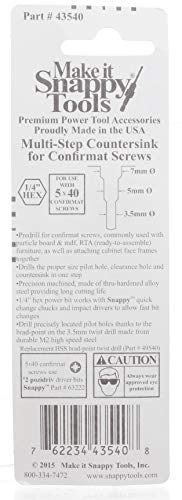 Snappy 5 x 40mm Confirmat Screw 2 Step Countersink Pilot Point Bit 1/4 Hex USA