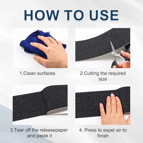FOURGUN Heavy Duty Anti Slip Tape for Stairs Indoor/Outdoor Waterproof 4" x 16.5Ft High Traction Grit Non Skid, Strong Adhesive, Safety Friction Abrasive Tape for Steps, Ramps, Walkways, Black 80 Grit