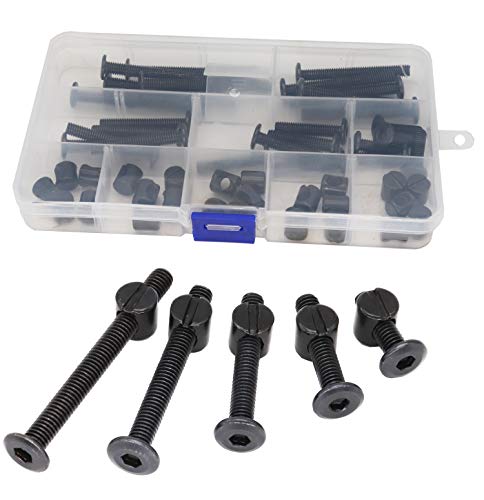 cSeao M6 x 20mm/30mm/40mm/50mm/60mm Baby Bed Crib Screws Hardware Replacement Kit, 25-Set Black Socket Cap Screws Barrel Nuts Assortment Kit for Chairs Cot Bed Crib Furnitures - size: 20/30/40/50/60mm 50pcs
