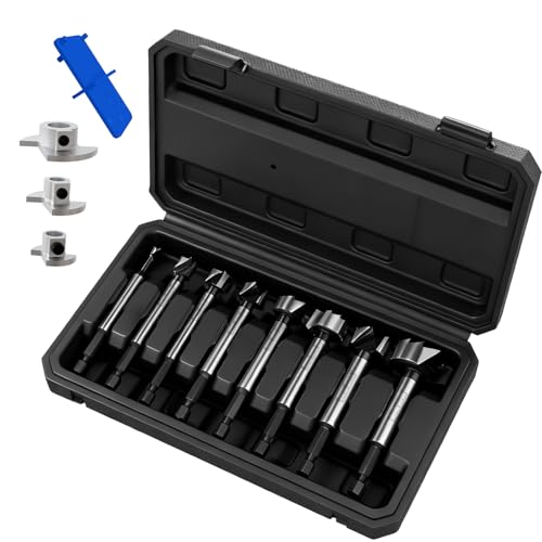 CATITO 8-piece Forstner Drill Bit Set for Woodworking - HEX Shank, Forstner Bit, Wood Drill Bits for Holes, Hinge Cutter for Wood, Plastic, Plywood - size: 8 PCS ( 1/4" to 1-3/8" )