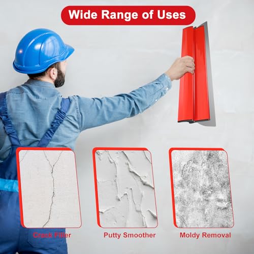 suokoun Drywall Skimming Blade Set with Case, 10/16/24/32inch Stainless Steel Skimming Blades, 7/9inch Compound Rollers, 28"-62" Extension Handle, Putty Knives Arc Scraper for Wallboard - size: 10+16+24+32inch