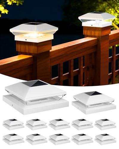 T-SUN Solar Post Cap Lights 12 Pack, 2 Modes Fence Post Solar Lights White - color: White-Warm & Cool White, size: 12 Pack