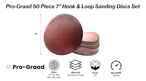 50PCS 7" Sanding Discs – 60/80/120/180/240 Grits, Hook & Loop