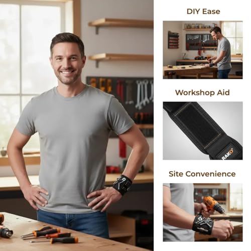 Magnetic Wristband 15 Strong Magnets Handyman Tool OS - color: Red