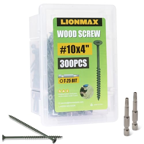 LIONMAX Deck Screws 4 Inch, Wood Screws #10 x 4, 300 PCS, Green - color: Green, size: #10 x 4"