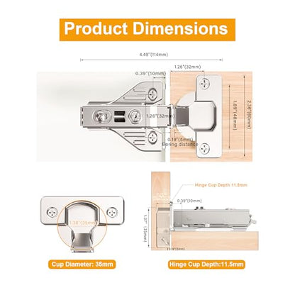 20Pcs Soft Close Face Frame Cabinet Hinges 50% Faster Install - size: 10 Pairs