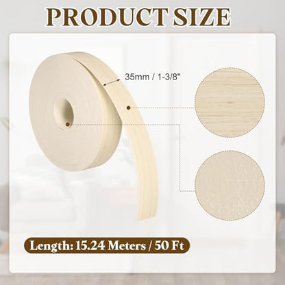 uxcell 1-3/8 Inchx50ft Wood Veneer Edge Banding Pre-Glued Flexible - size: 1-3/8 Inch x 50ft