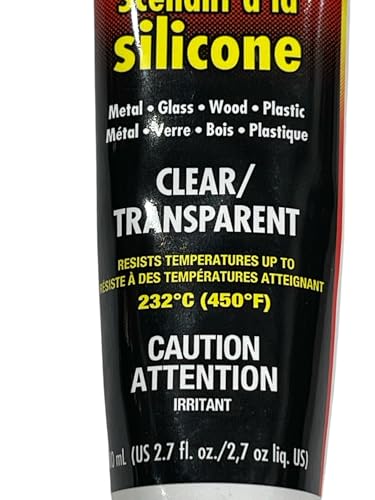 Clear Silicone Sealant – KK0322 | 2.7 oz Tube | Waterproof & Flexible | High Temp Rated to 450°F (232°C) | For Metal, Glass, Wood & Plastic