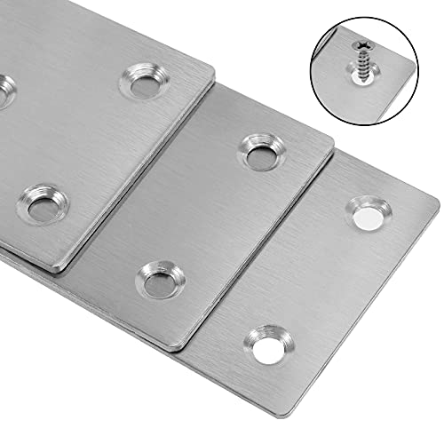 ZOENHOU 40 PCS Mending Bracket Plate with Screws, 4 x 2 Inch Heavy Duty Stainless Steel Flat Bracket, Metal Straight Fixing Joining Shelf Mending Braces for Wood Furniture Cabinet