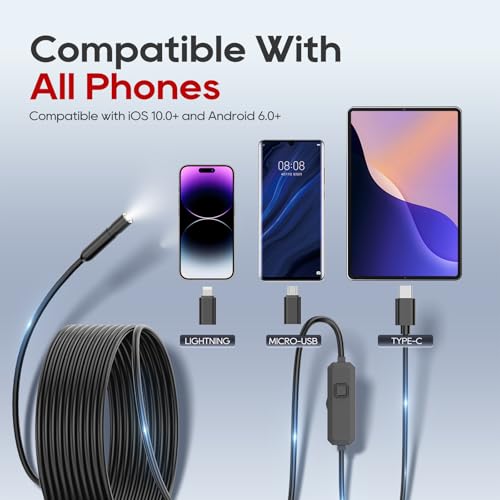 TOPDC Endoscope Camera with Light, 1920P Borescope for iOS and Android - size: 16.4ft / 7.9mm
