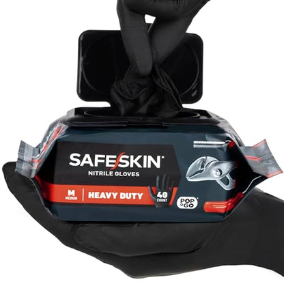 SAFESKIN Heavy Duty Nitrile Disposable Latex Free Gloves (40/160/1600 packs), Black Gloves for Food Prep, Cleaning, Mechanic - size: Large (Pack of 40), style: Pack of 40