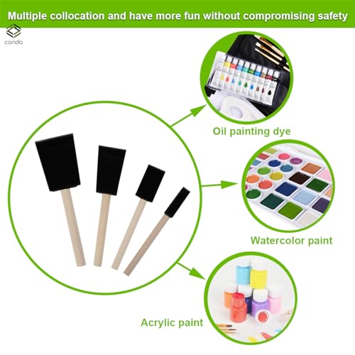 conda 25 Pack Different Size Assorted Foam Brush Set Wood Handle Paint Brush Set - size: 0.25"-2"/ 25 Pack