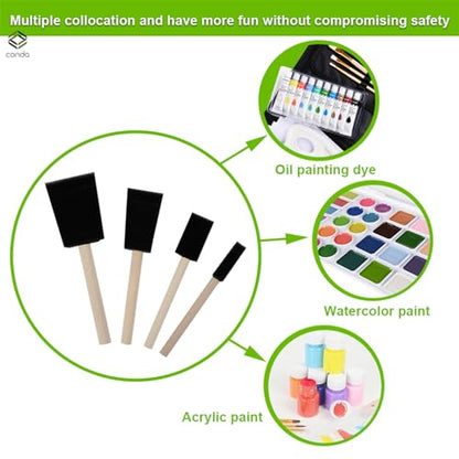 conda 25 Pack Different Size Assorted Foam Brush Set Wood Handle Paint Brush Set - size: 0.25"-2"/ 25 Pack