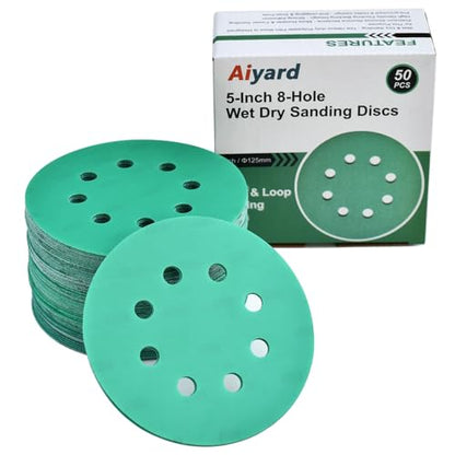 5-Inch 8-Hole Wet Dry Sanding Discs 1200 Grit Sandpaper, 50-Pack - style: 1200 Grit, 50 Pack