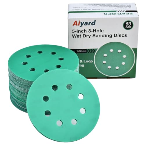 5-Inch 8-Hole Wet Dry Sanding Discs 1200 Grit Sandpaper, 50-Pack