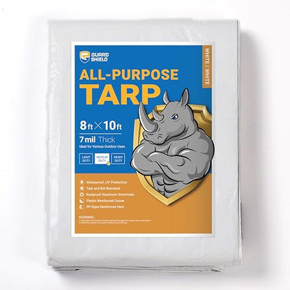 GUARD SHIELD White Tarp 8x10 Feet Medium Duty All Purpose Poly Tarps Cover 7mil - color: White, size: 8x10