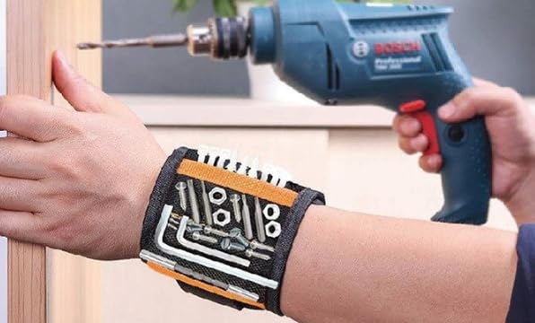Magnetic Wristband with Strong Magnets for Holding Screws, Nails, Drill Bits and Small Tools — Adjustable Tool Wrist Band for Men and Women, Ideal Gift for DIY, Construction and Home Improvement