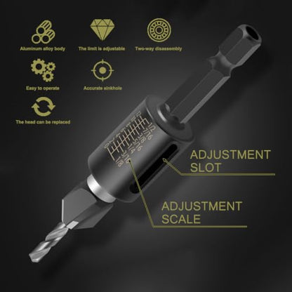 Countersink Drill Bits Set, 4PCS 4-Flute HSS M2 Bits with Depth Stop - color: CKZT026-New-Red