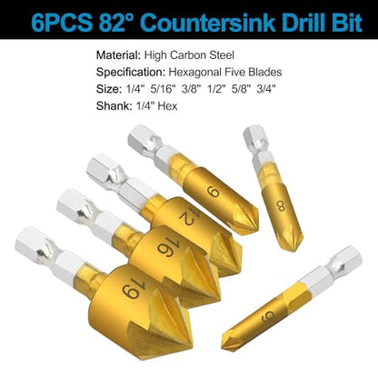 GMTOOLS 28Pcs Woodworking Chamfer Drilling Tools-Countersink Bit, Step Drill Bit Set, Wood Plug Cutter Drill Bit Set (2 Styles), 5-Flute Countersink Drill Bit, Positioning Punch and 1pc Hex Wrench - style: Set 27pcs