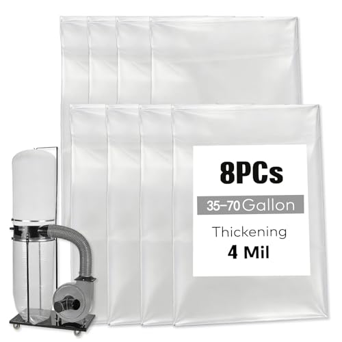 8PCs Central Machinery Dust Collector Bags Replacement for Harbor Freight (19.5" Dia), Heavy Duty 35 and 70 Gallon Clear Plastic Bags,Large Dust Collection Bags for Woodworking,Single 4mil/Double 8mil