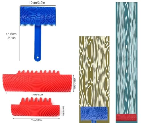 H HAGU LANDE Wood Grain Tool Kit, Textured Paint Roller,3PCS