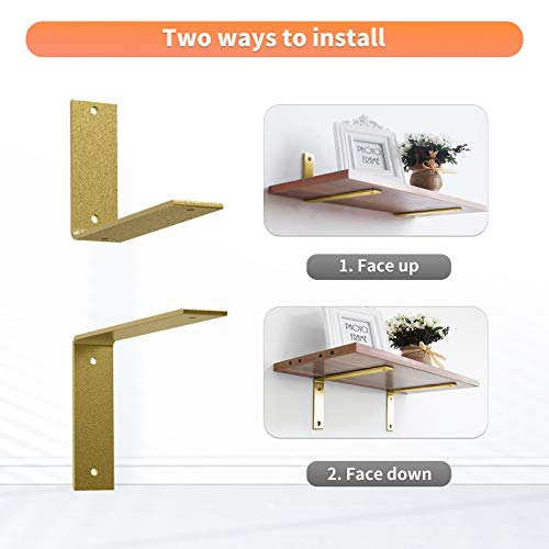 Gold Heavy Duty Shelf Brackets 8 Inch, Extra Thick L Shelving Brackets, Rustic Gold Iron Floating Shelves Wall Mounted with Hardware for DIY Open Shelving, 4 Pack - color: Gold, size: 8 Inch