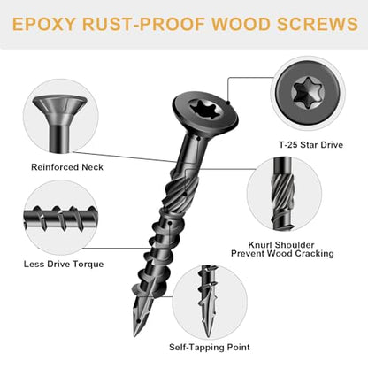 Deck Screws 1-1/2 Inch, Wood Screws #8×1-1/2", 140 Pcs Black - color: Black, size: #8×1-1/2"